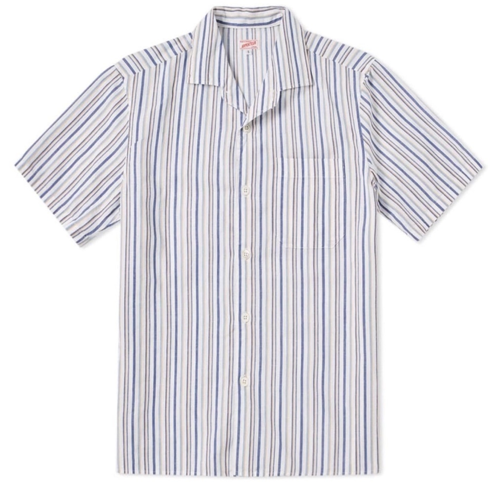 Arpenteur Blue & White Striped Pyjama Vacation Shirt - Men’s Size Large